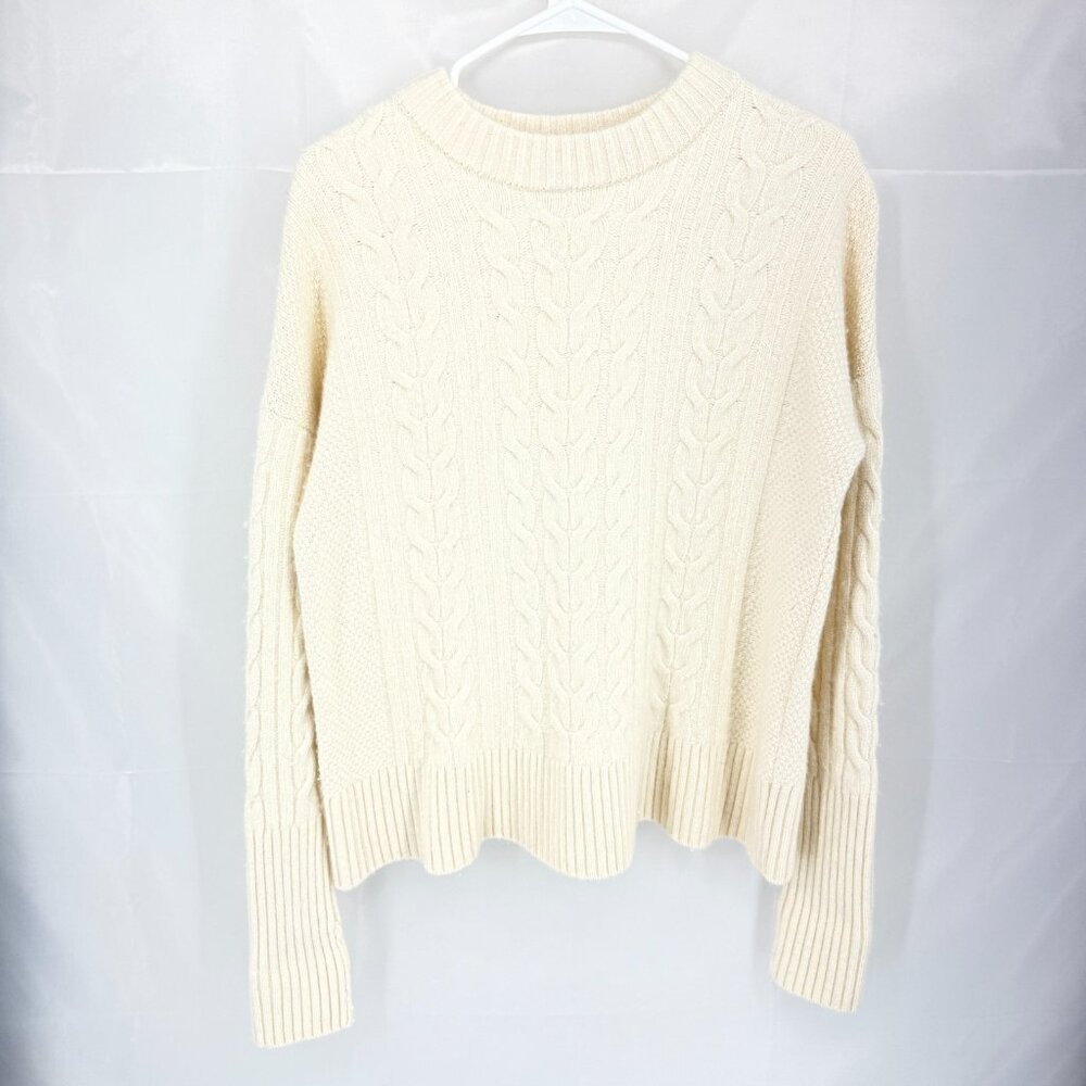 Banana Republic Women L Calda Sweater Cable Knit Oversized Ivory Wool Cashmere